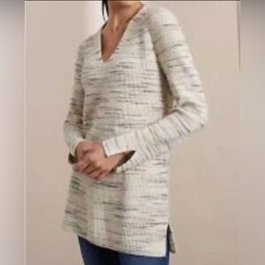 pure jill M Marled Gray Eggshell V-Neck Sweater Tunic